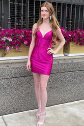 Bodycon Spaghetti Straps Fuchsia Corset Homecoming Dress